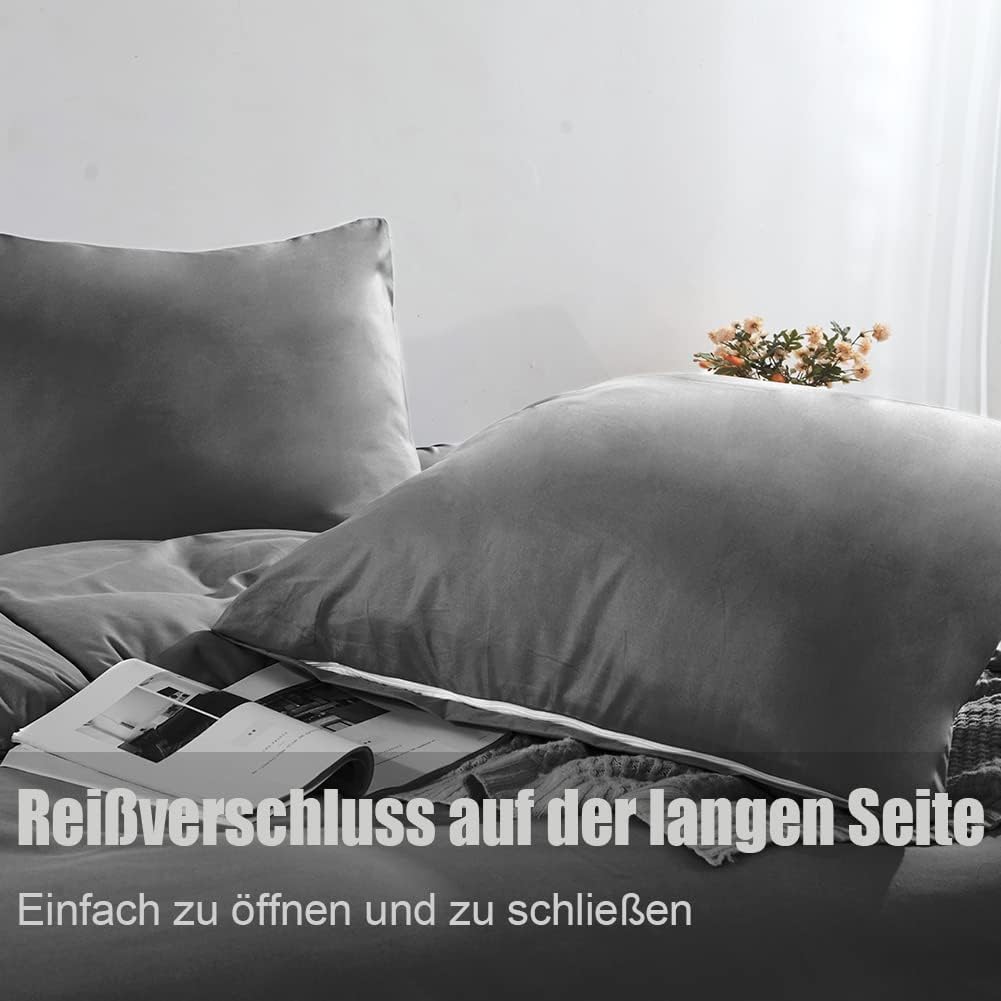 Thumbnail 6 de Soifox Bettwäsche-Set 140x200 Anthrazit aus Mikrofaser (bügelfrei & knitterfrei) mit Kissenbezug 80x80