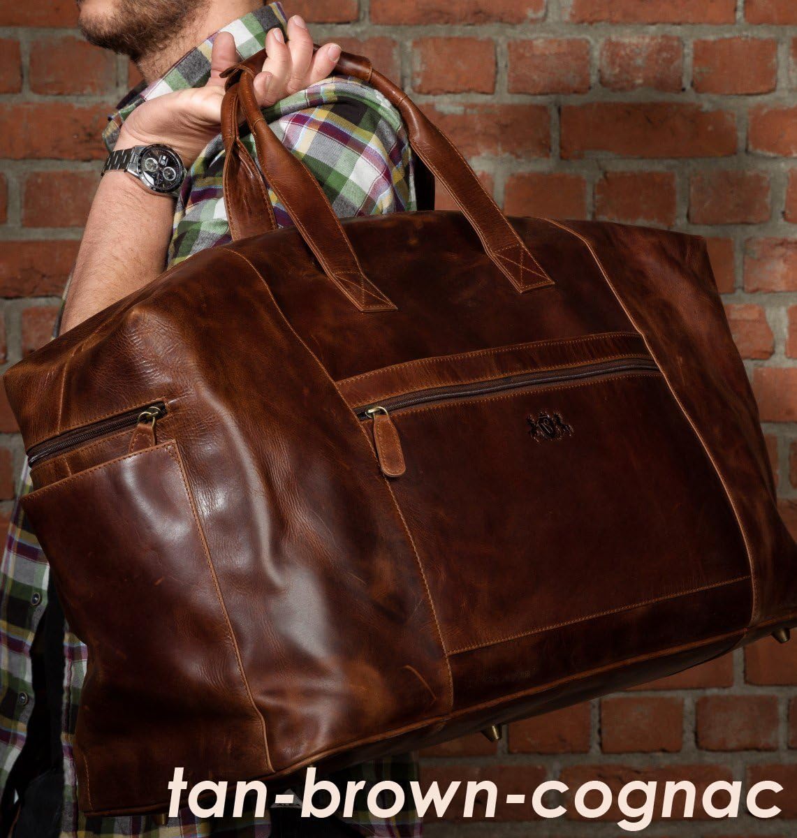 Detalle de SID & VAIN Bristol XL Reisetasche aus echtem Leder – Handgefertigt, groß & vielseitig