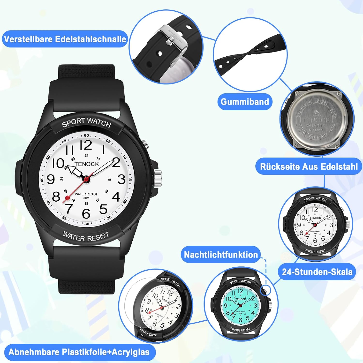 Thumbnail 6 de TENOCK Damen Sportliche Armbanduhr – Analoge Quarz Uhr mit Nachtlicht, 50M wasserdicht