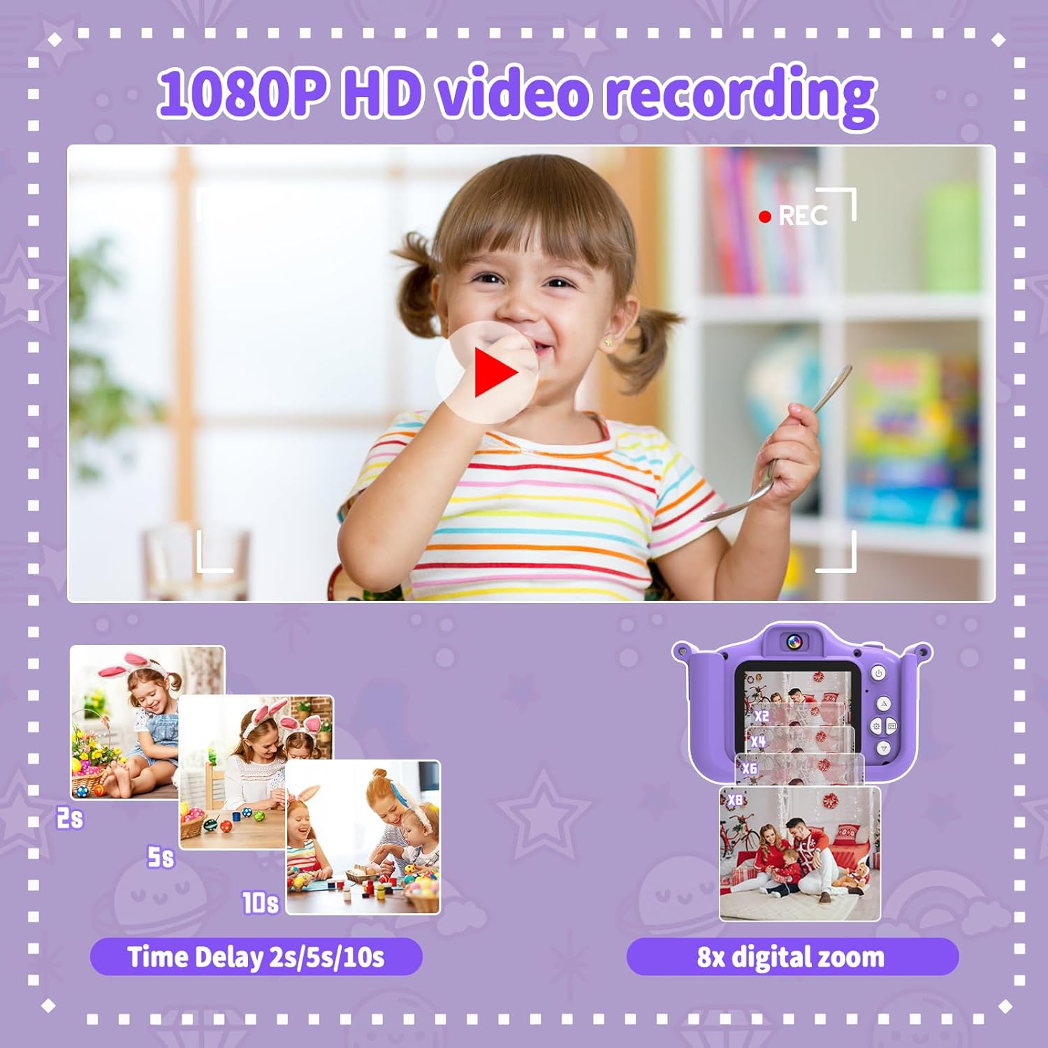 Thumbnail 3 de MYSTILUCK Appareil photo pour enfants HD 1080P avec écran 2 pouces, 32 Go (jeu & mode selfie)