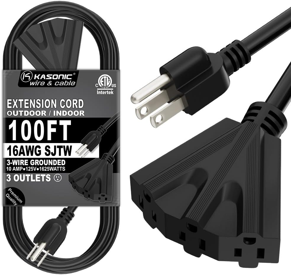 Detalle de K KASONIC FL-115 100 ft Extension Cord, 3 Outlets, Grounded 16/3 SJTW