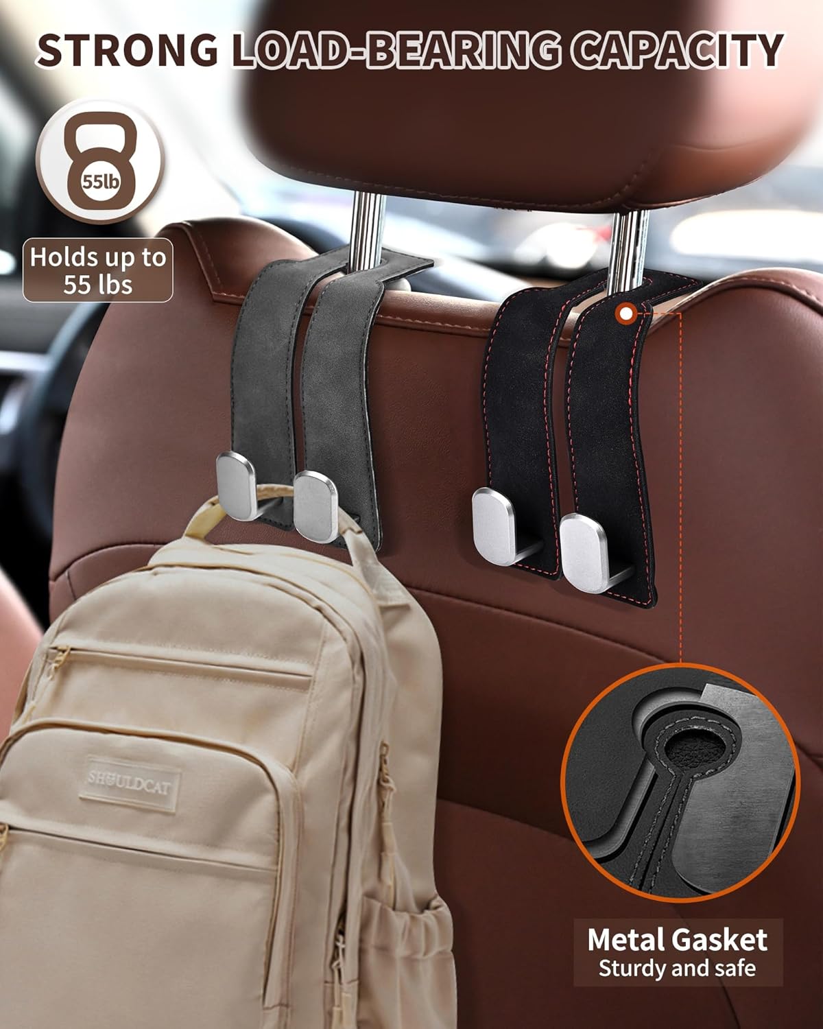 Thumbnail 1 de LQLAN Headrest Hooks for Car (4-Pack) — Double Hooks for Purses, Bags & Back-Seat Organization