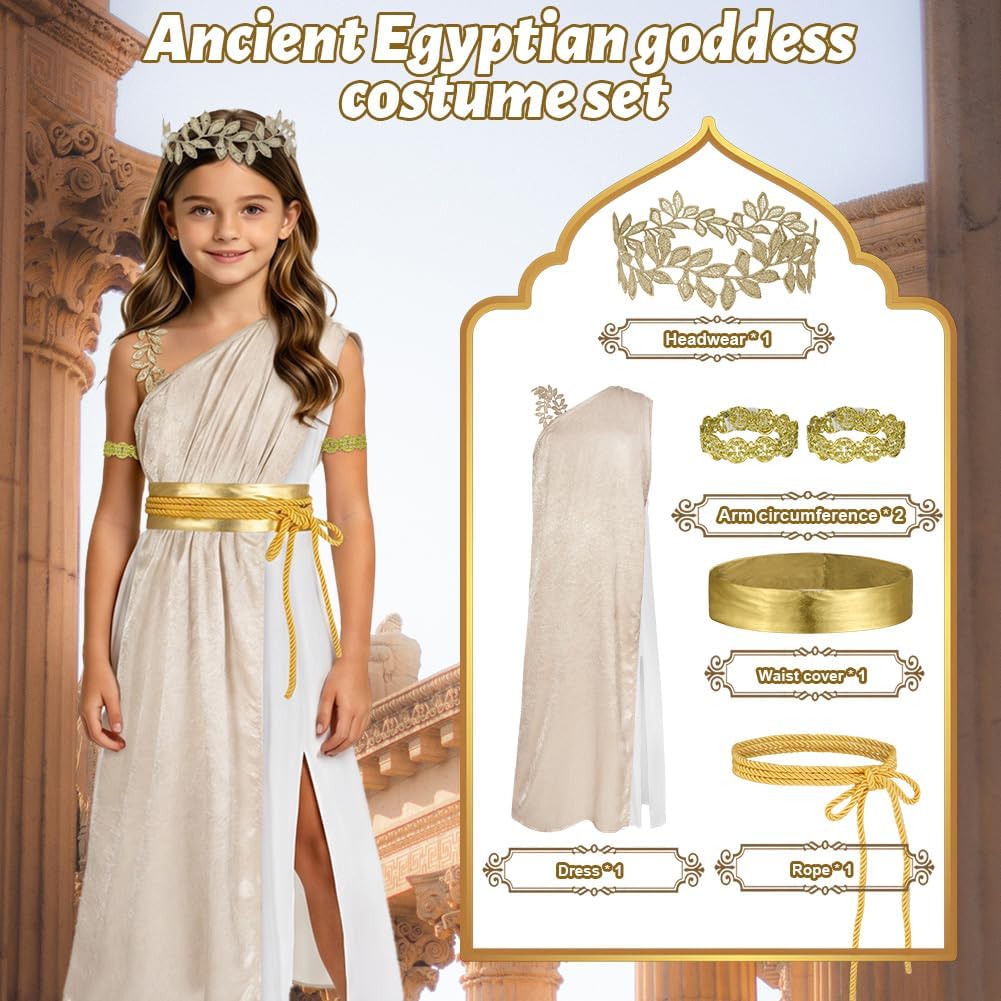 Detalle 2 de Alaoo Egyptisch meisjeskostuum voor Halloween, 6-12 jaar, 100% polyester