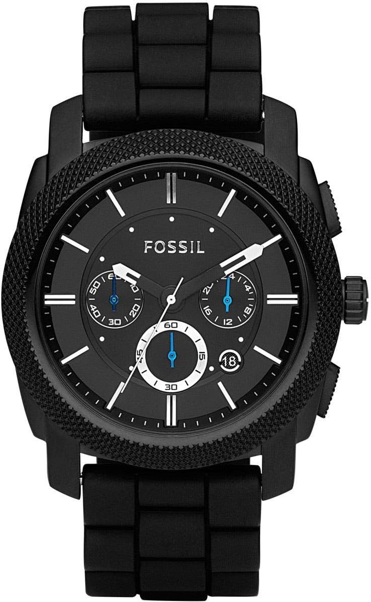 Detalle de Fossil Machine da uomo – cronografo al quarzo 45 mm in acciaio, cinturino in acciaio o pelle