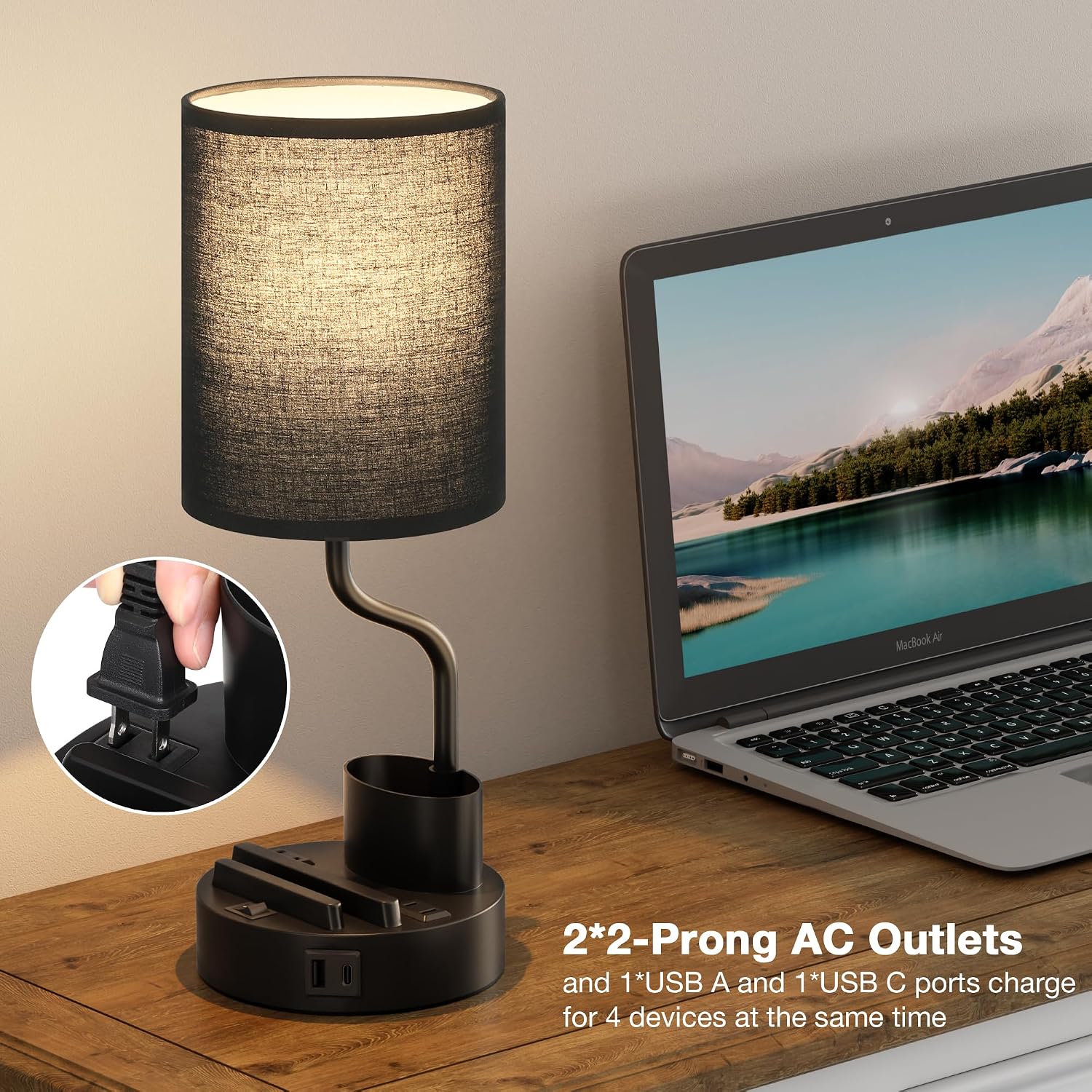 Detalle de Fenmzee Lamps 23 Bedside Table Lamps, Set of 2, with USB-A/C and 3 Color Temperatures