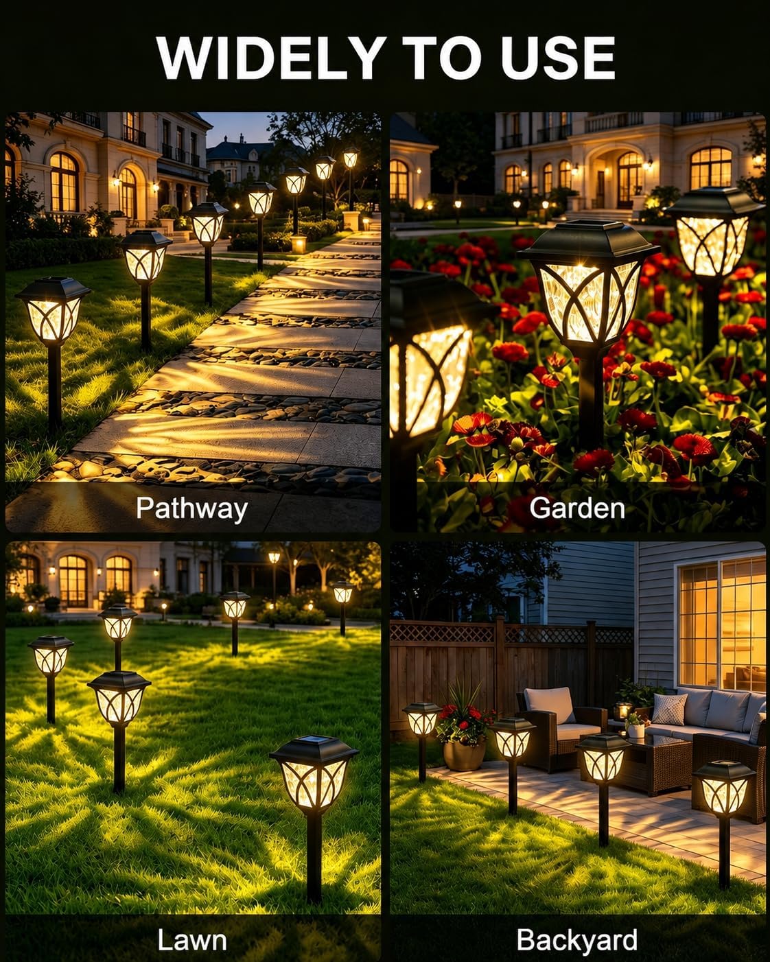 Detalle de tuare 4 Pcs Waterproof LED Solar Outdoor Lights: Auto On/Off Pathway Lamps for Garden and Patio