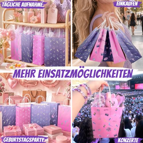 Detalle de GWHOLE Geschenktüten Kindergeburtstag – 12 Stück Lila & Rosa mit Henkel