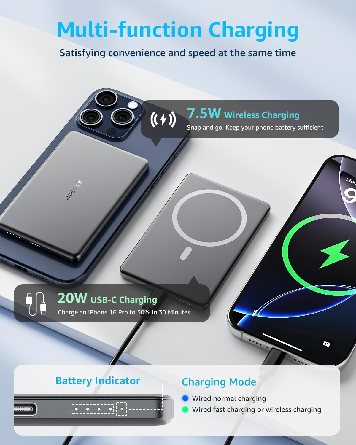 Thumbnail 3 de decqle Air magnetische powerbank 5000 mAh, 8,7 mm dun en draadloos