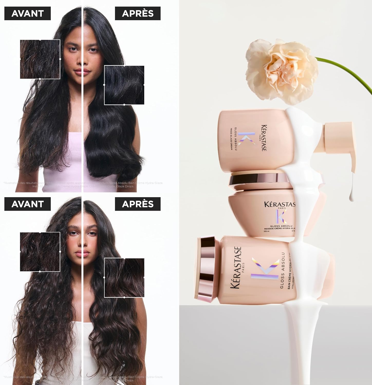Detalle de KÉRASTASE Gloss Absolu - Bain Hydra-Glaze : Shampoing Crème Hydratant pour Cheveux Épais sujets aux Frisottis