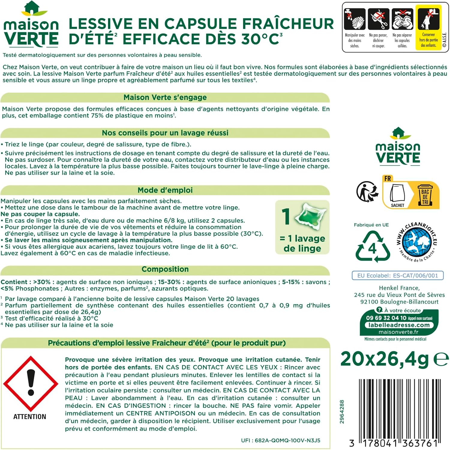 Thumbnail 1 de Maison Verte Lessive capsule 20 lavages