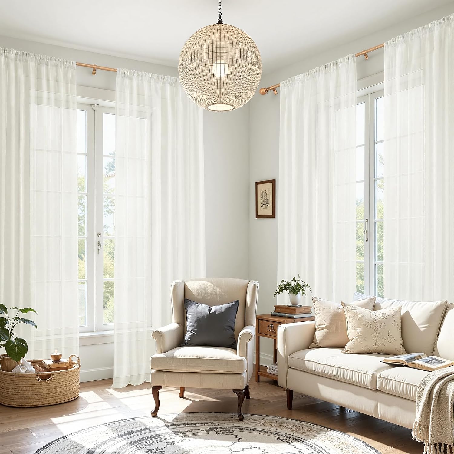 Thumbnail 6 de MRTREES Off-White Voile Curtains with Rod Pocket (2 Panels) – 46 x 54 Inches, 70GSM Semi-Sheer