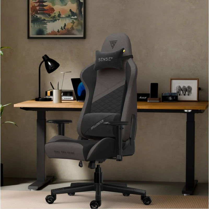 Detalle de SENSE7 Spellcaster Senshi Edition: Silla Gaming ergonómica de tela con soporte lumbar en gris