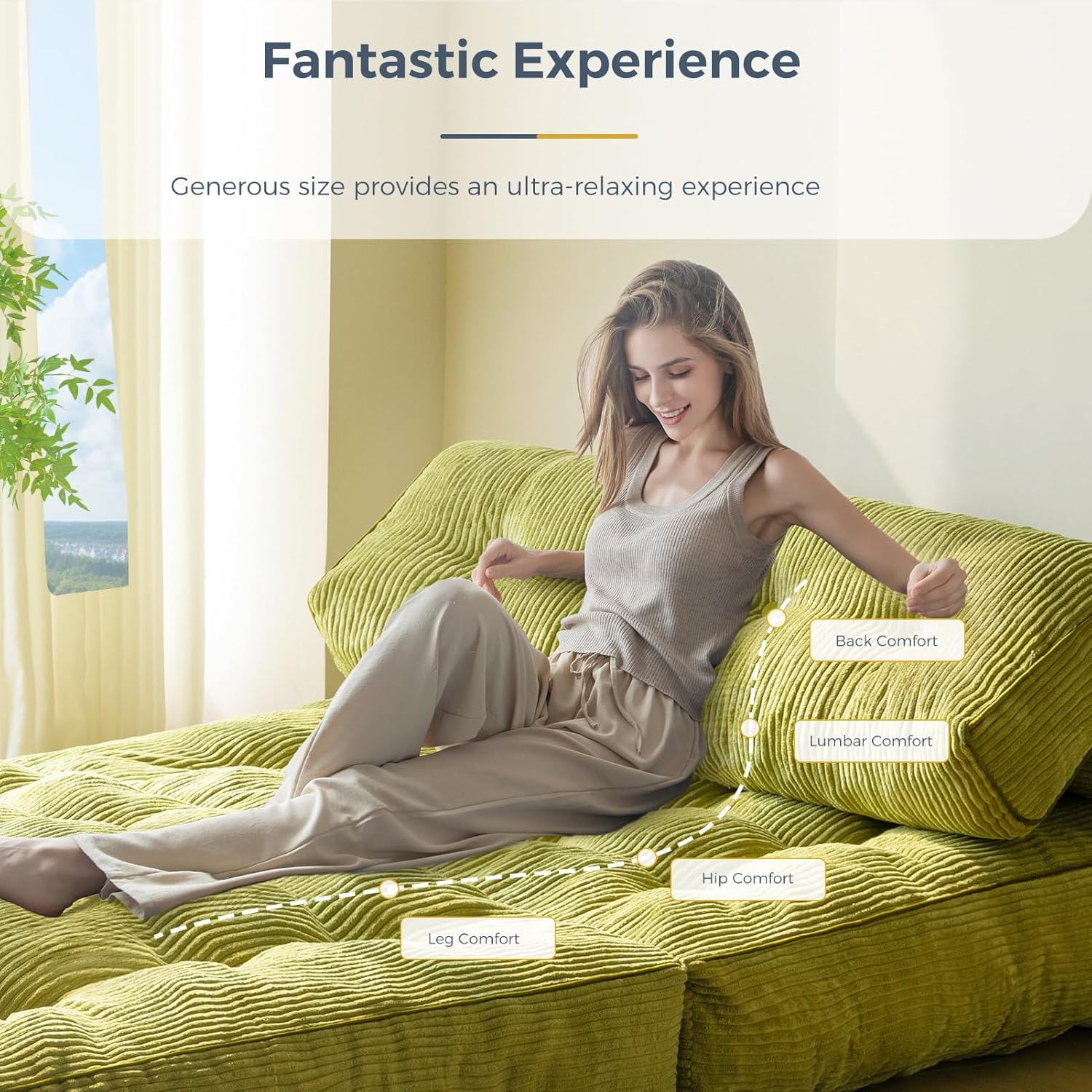 Detalle de MAXYOYO Folding Sofa Bed – Convertible Sleeper Chair with Pillow, Navy (Double)