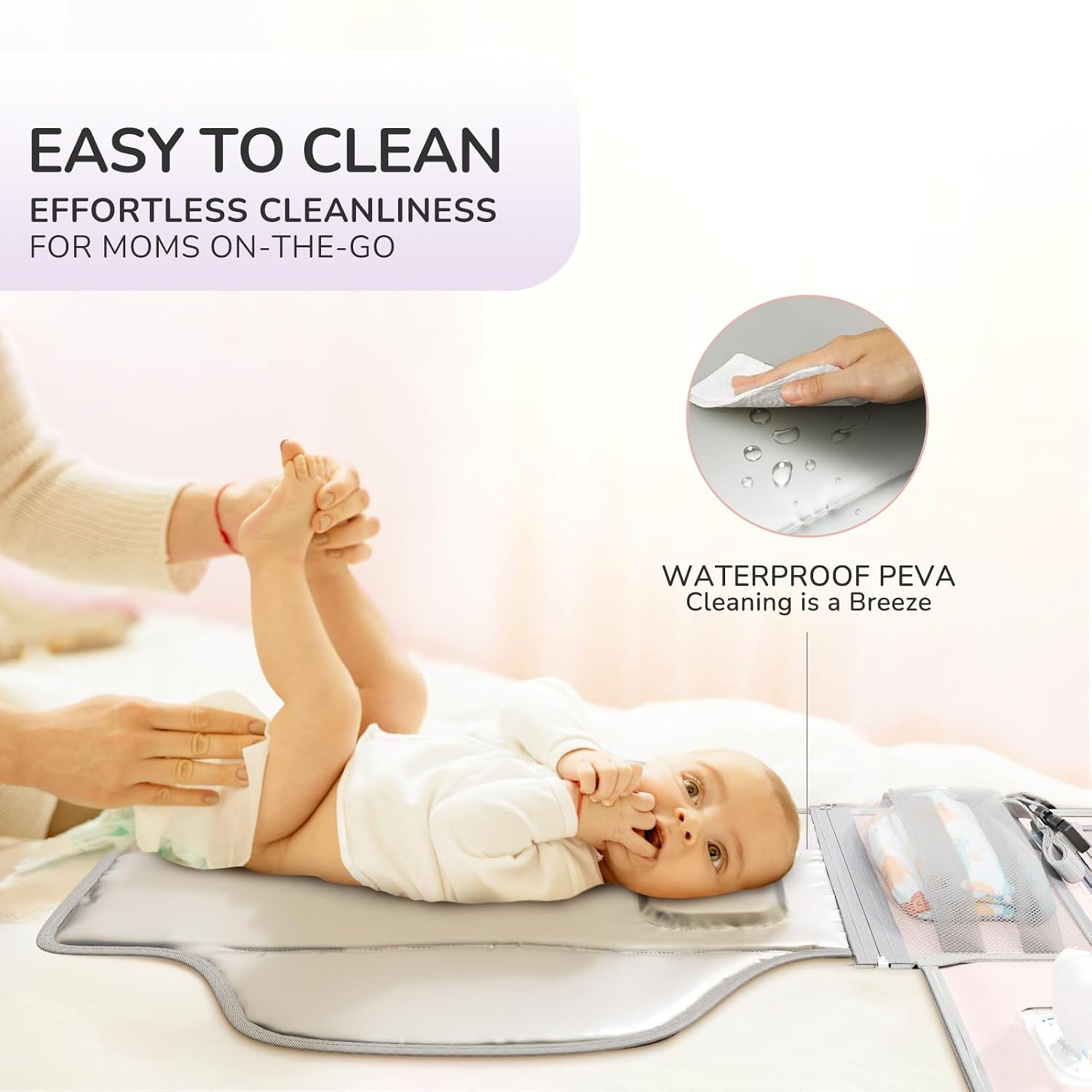 Detalle 2 de Alatino Portable Diaper Changing Pad, 25 x 22-Inch, Light Pink, Waterproof