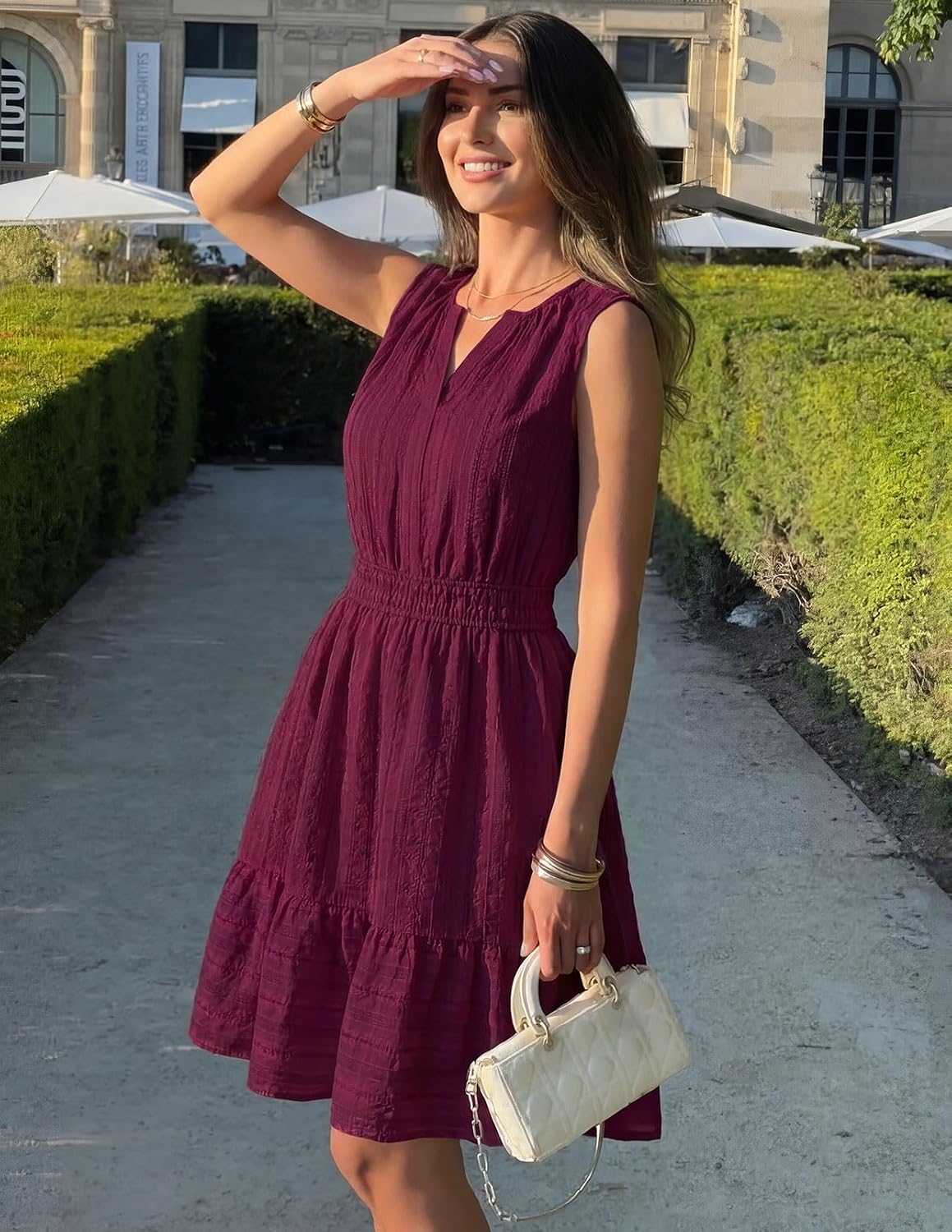 Thumbnail 1 de MEROKEETY Women’s 2026 Summer Casual Mini Sundress with Pockets (Cotton Linen, V-Neck, Elastic Waist)