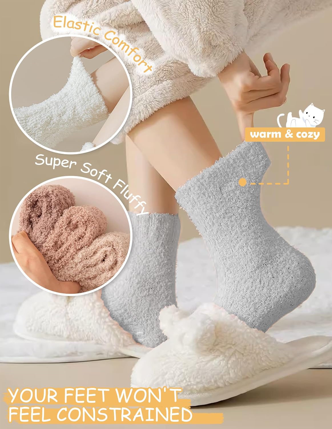 Thumbnail 5 de VoJoPi Fuzzy Socks for Women, 5-Pair Fleece-Lined Slipper Socks