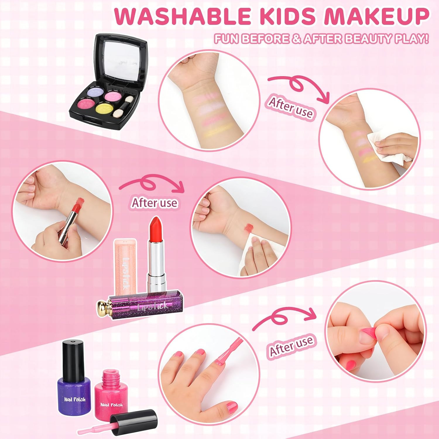 Detalle 2 de Dreamon Kids Makeup Set for Girls (Ages 5–12) – Washable, Non-Toxic Pretend Play Princess Kit