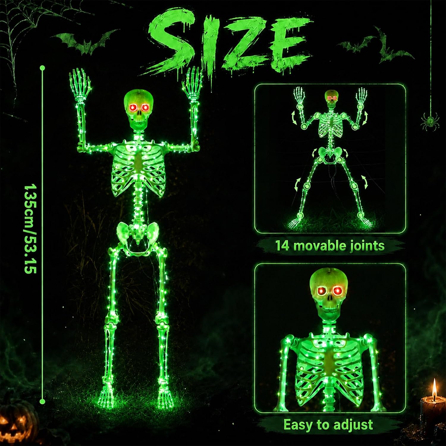 Detalle de Starweeks Starweeks-102-FT 135 cm Light-Up Poseable Skeleton with 205 LEDs