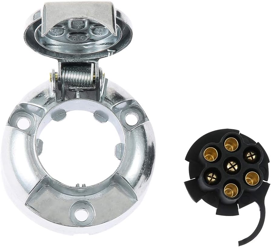 Detalle de Eacalyc 7 Pin Trailer Plug Socket: Metal, Waterproof, 12V European Type (N) for Truck, RV or Boat