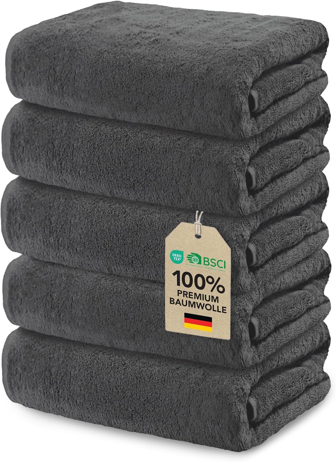 Detalle de Ôhm 5er-Set Handtücher 30x30 cm – 100% Baumwolle Frottee, Dunkelgrau