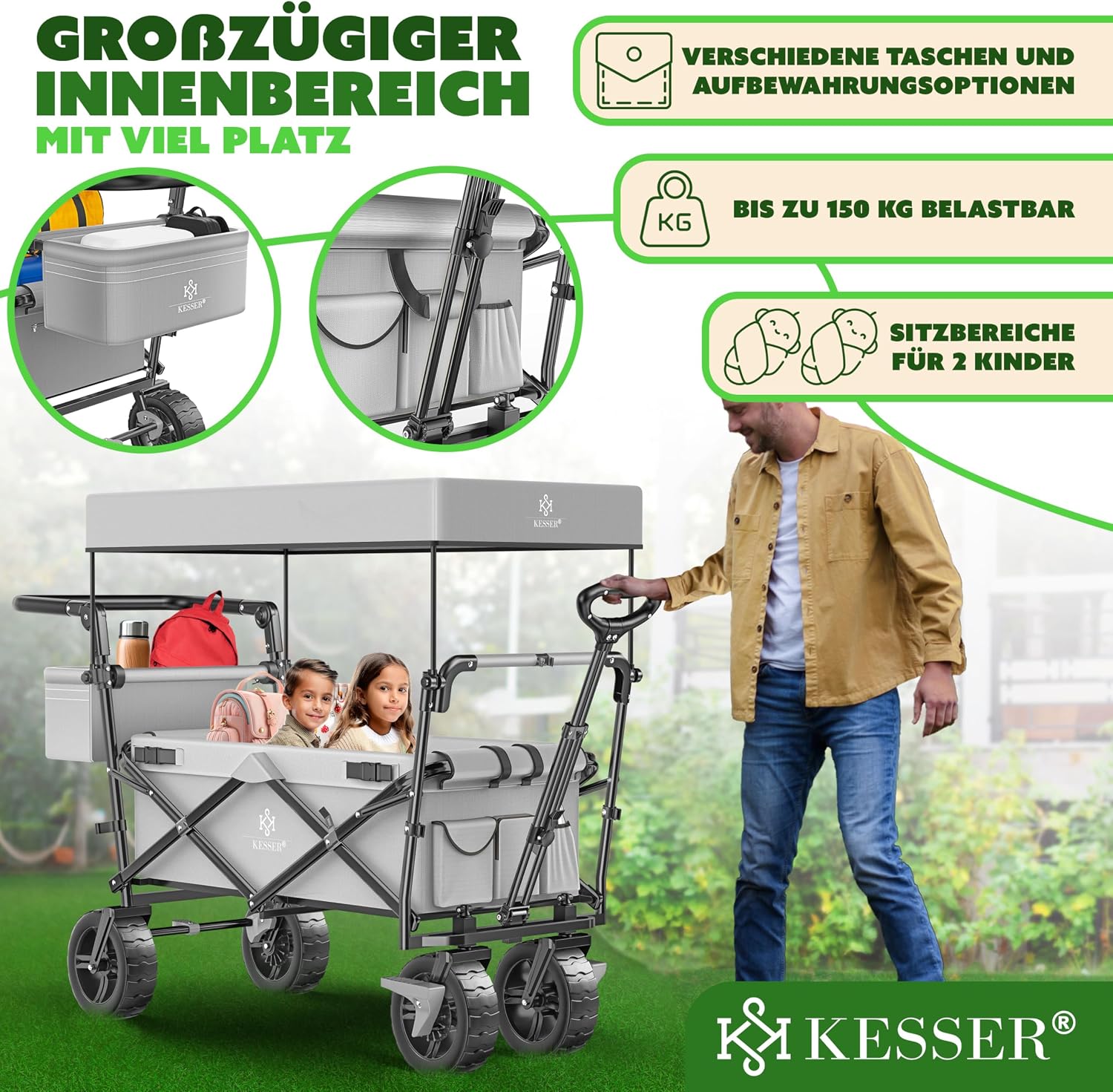 Thumbnail 1 de KESSER® XXL Bollerwagen GT9000 – faltbar, mit Dach, bis 150 kg, großzügiges Innenvolumen