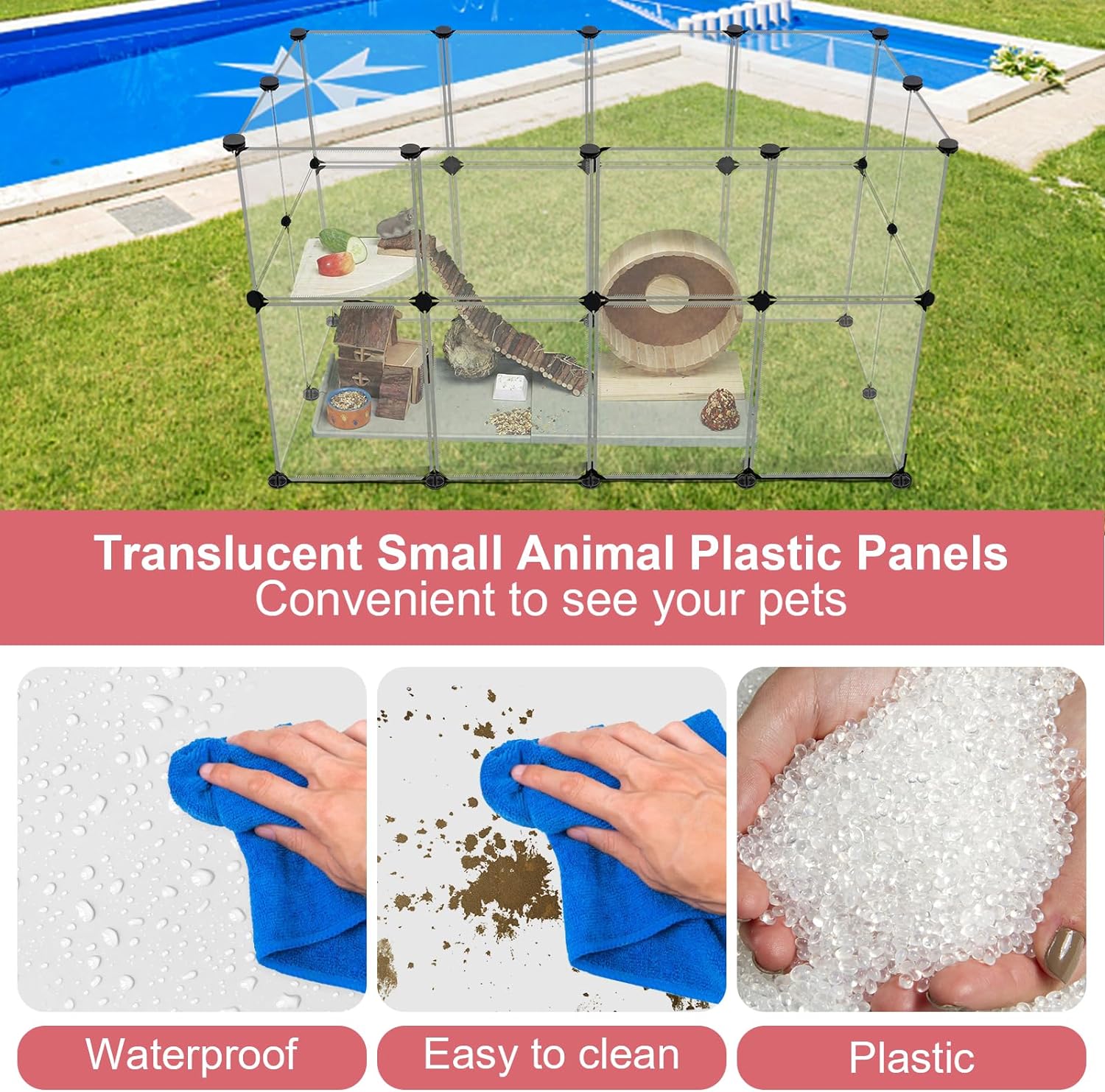 Detalle 2 de VISCOO 24 Panels Portable Small Animals Playpen — 48 x 24 x 28 inches, Transparent Plastic Enclosure