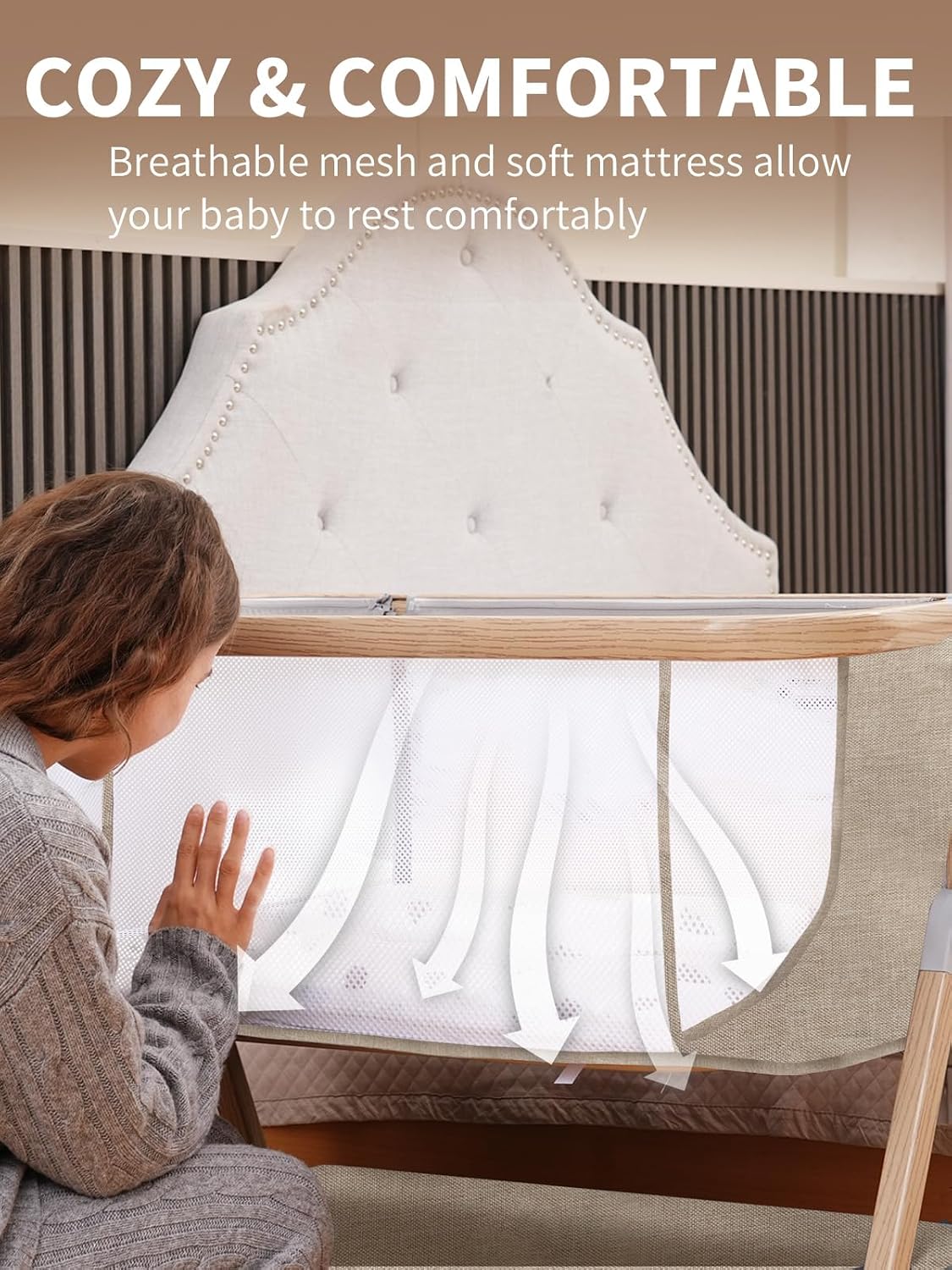 Thumbnail 3 de Jestonten QQ001A Baby Bassinet with 6 Height Settings and Waterproof Sheet