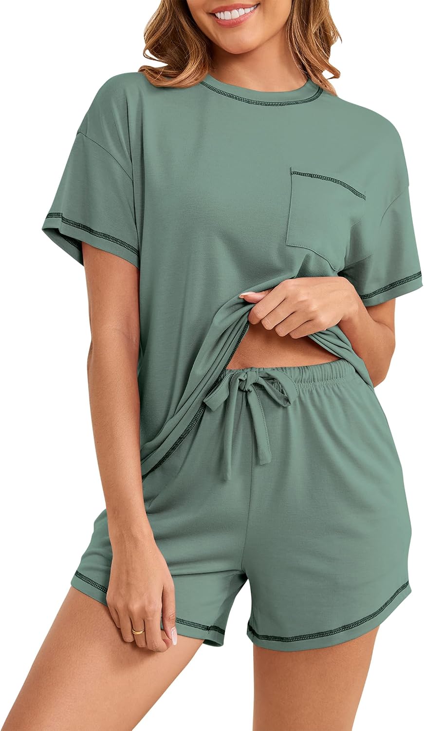 Thumbnail 6 de Namatime Damen Kurz Schlafanzug aus Baumwolle – Pyjama Set mit Taschen