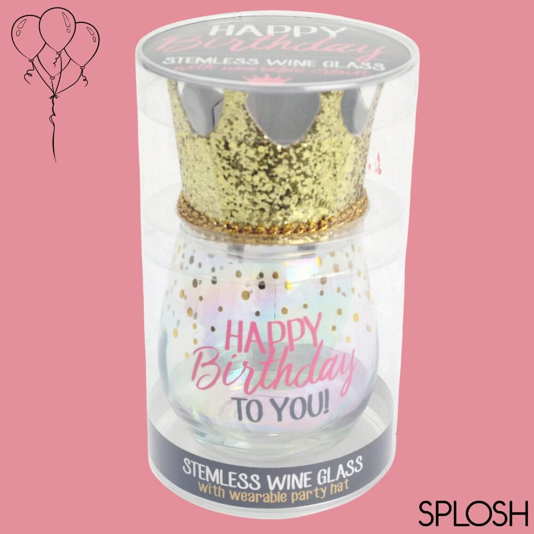 Thumbnail 3 de Splosh Celebration Glass stemless personalised drinking cup (16oz) with wearable party hat