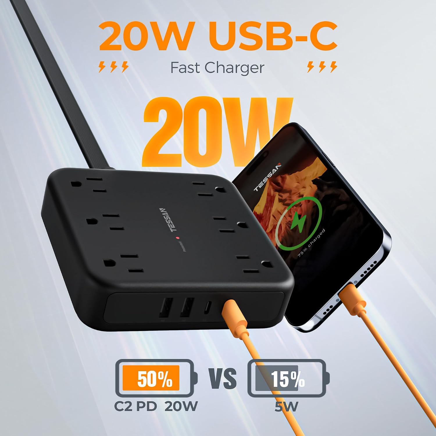 Thumbnail 3 de TESSAN TS-PS08US00 Surge Protector Power Strip, 6 Outlets, 4 USB Ports