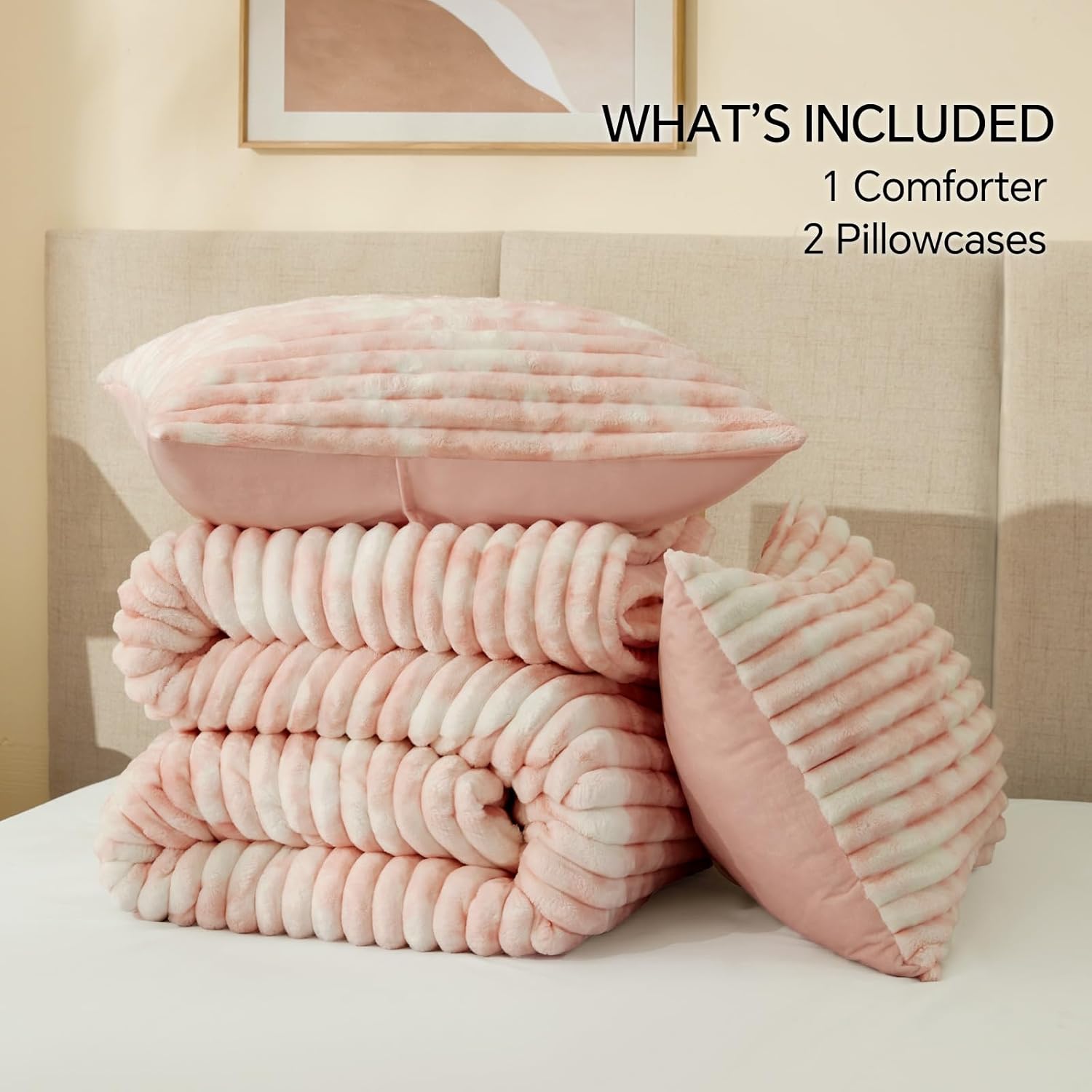Thumbnail 5 de BEDELITE Fleece Twin Comforter Set — Super Soft, Warm Fluffy Pink & White Bedding