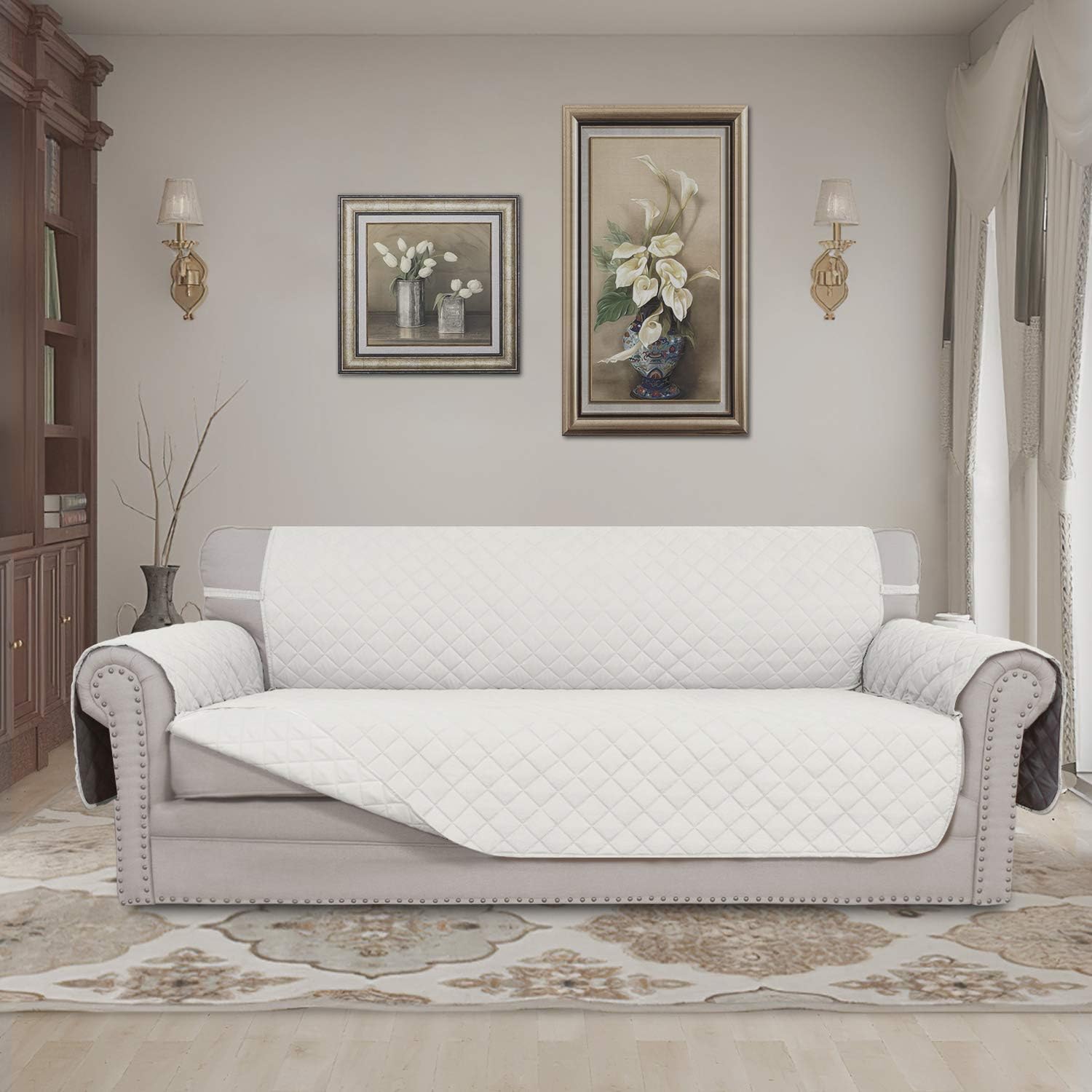 Thumbnail 1 de Easy-Going 4 Seater Sofa Slipcover Reversible, Water-Resistant Couch Cover (XX-Large) – Ivory/Ivory