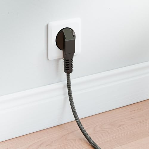 Detalle 2 de deleyCON Câble d’alimentation 10 m Type F vers C13, nylon tressé, prise coudée