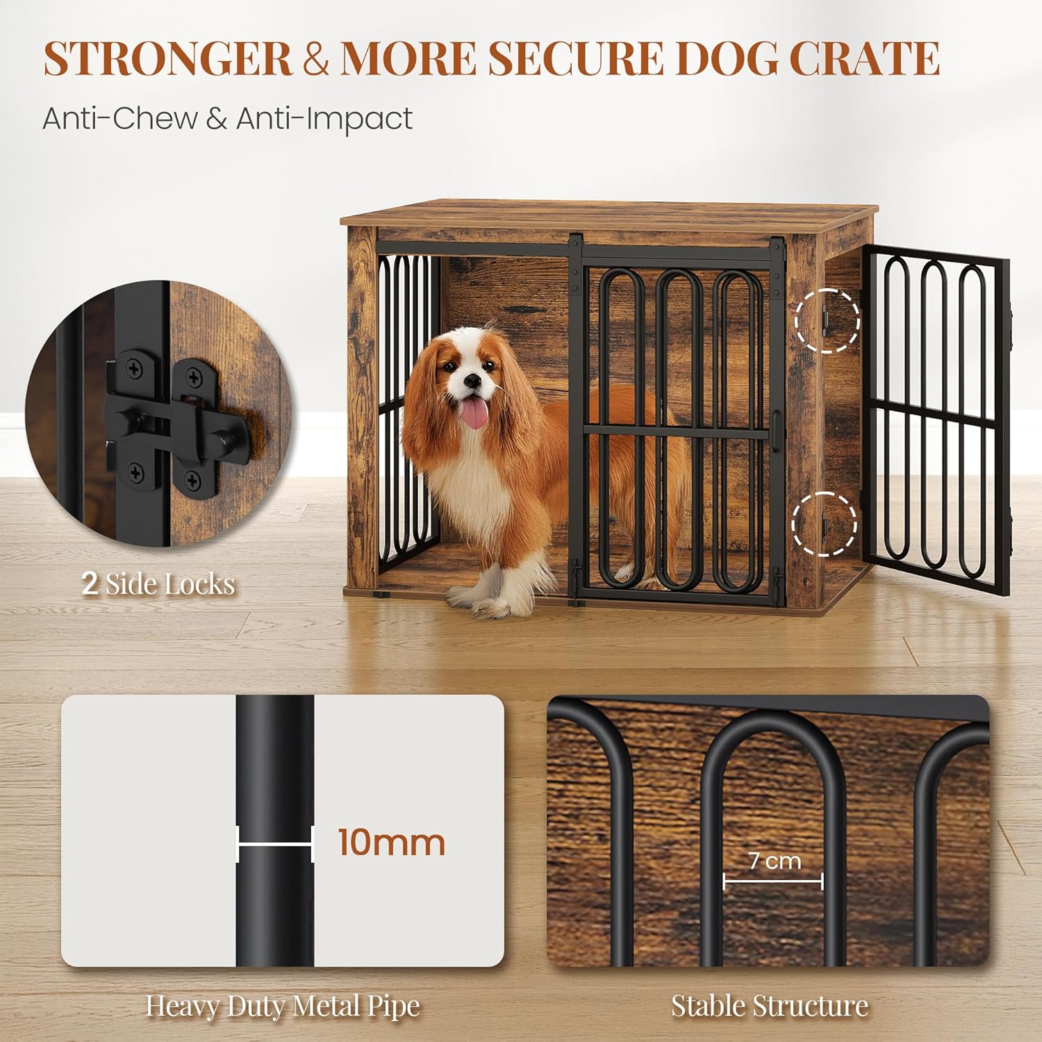 Detalle de HEXCELEN Hundekäfig-Möbel 81 cm Hundebox aus Holz