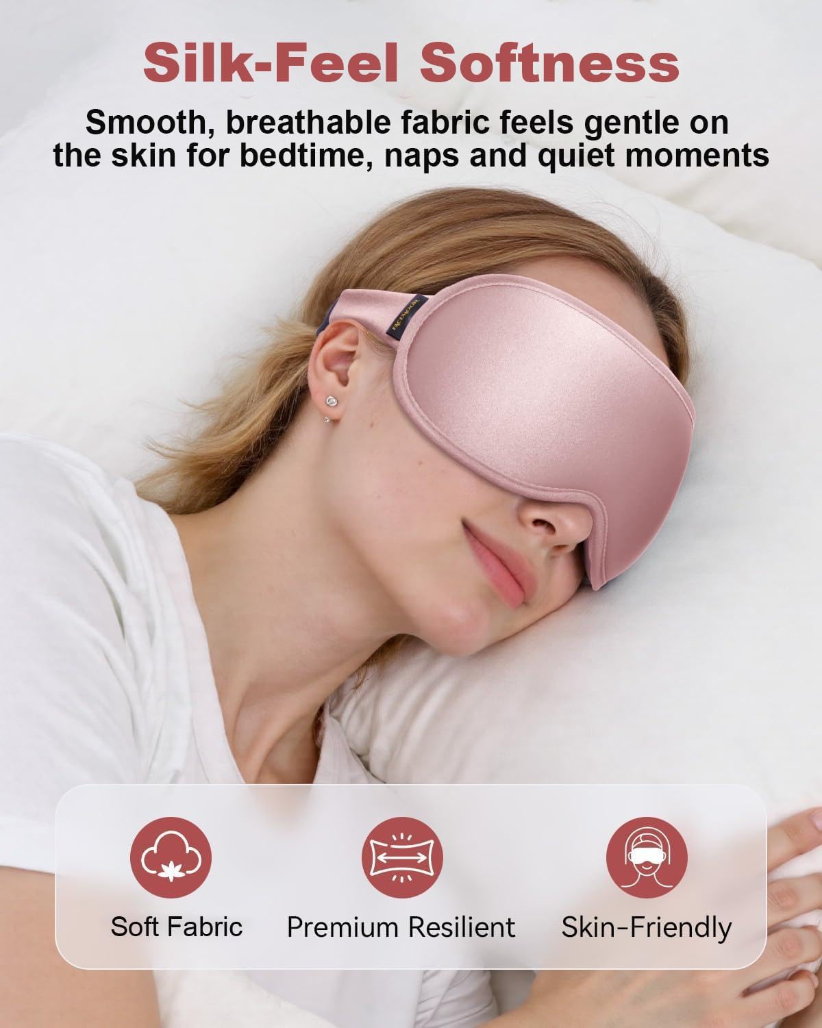 Thumbnail 4 de Weighted Blackout Sleep Mask for Women: Silk-Feel 3D Contoured Eyemask (Pink)