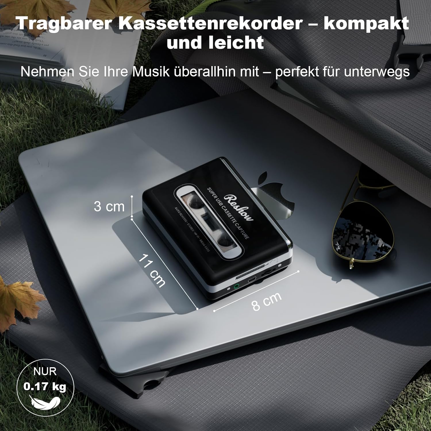 Detalle de Reshow tragbarer Kassettenspieler: Kassetten digitalisieren, MP3 aufnehmen und mobil genießen