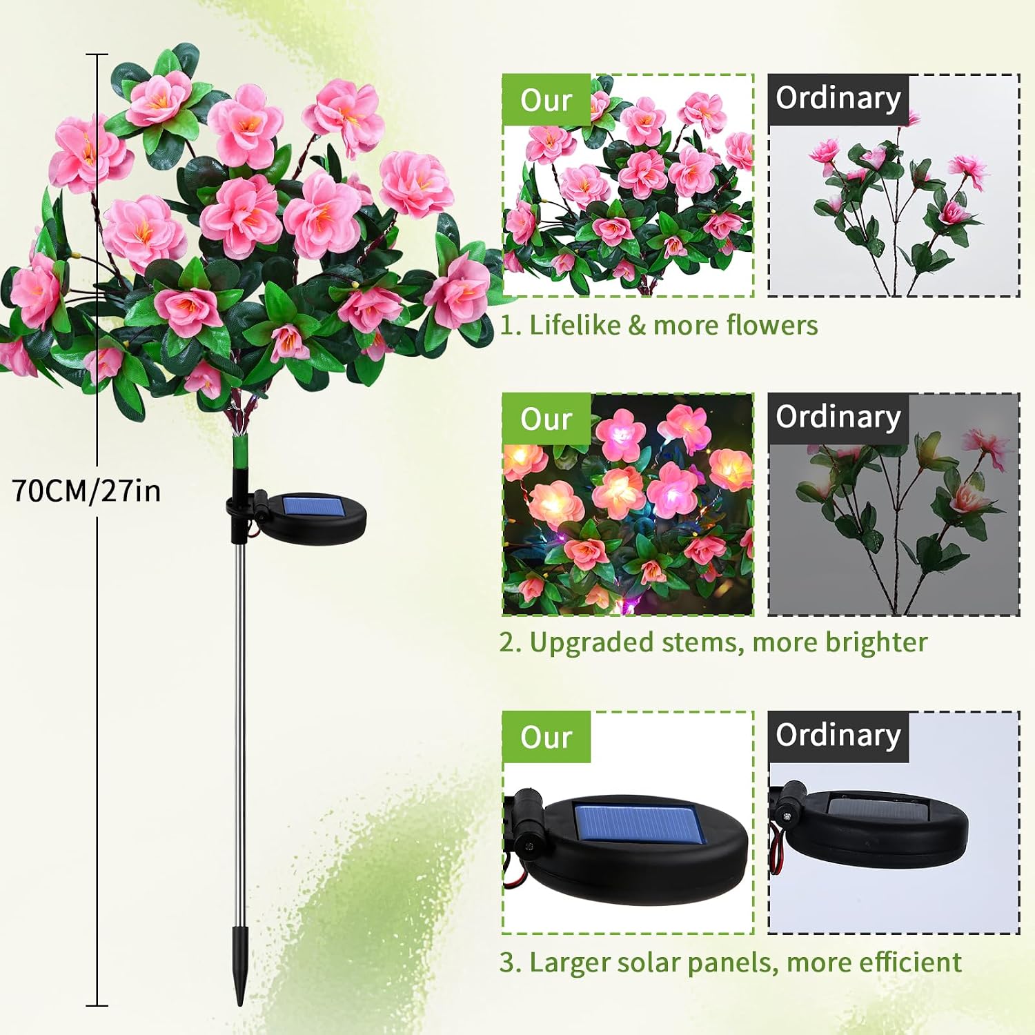 Detalle de FWLWTWSS Solar Flower Lights Outdoor Garden – 2 Pack Rhododendron Lights (Pink)