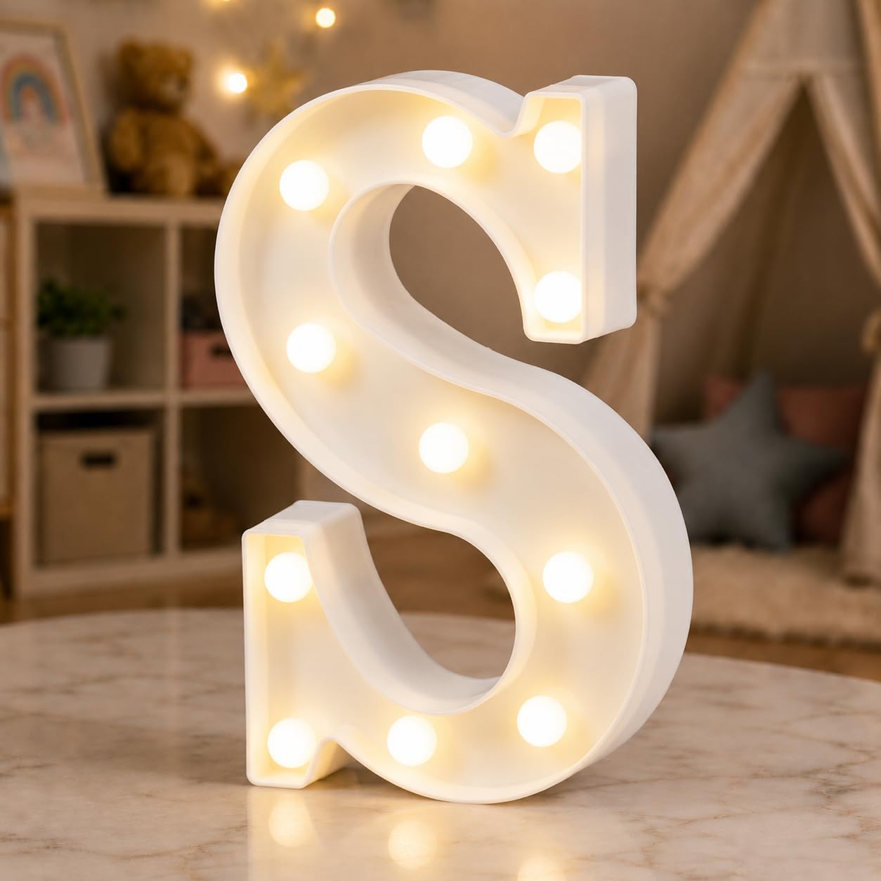 Detalle de HXWEIYE S Light-Up Marquee Letter, Warm White LED, Battery-Powered
