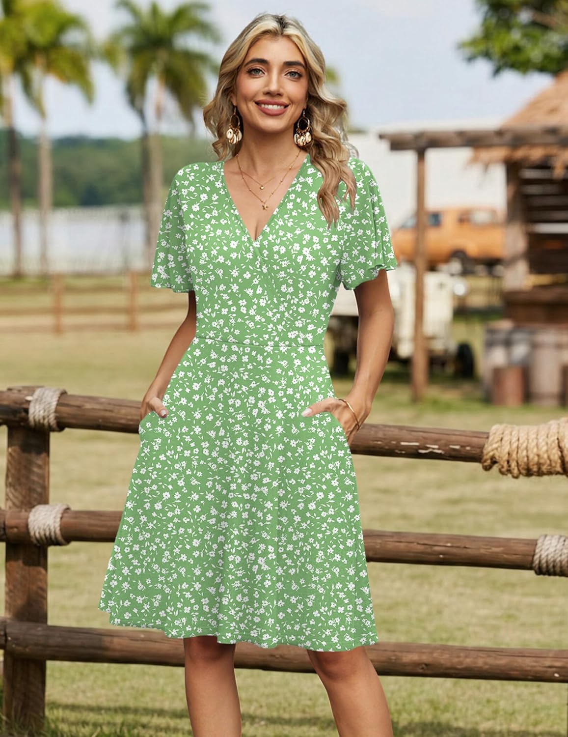 Thumbnail 4 de Zeagoo Women's Summer Wrap V-Neck Floral Dress with Pockets