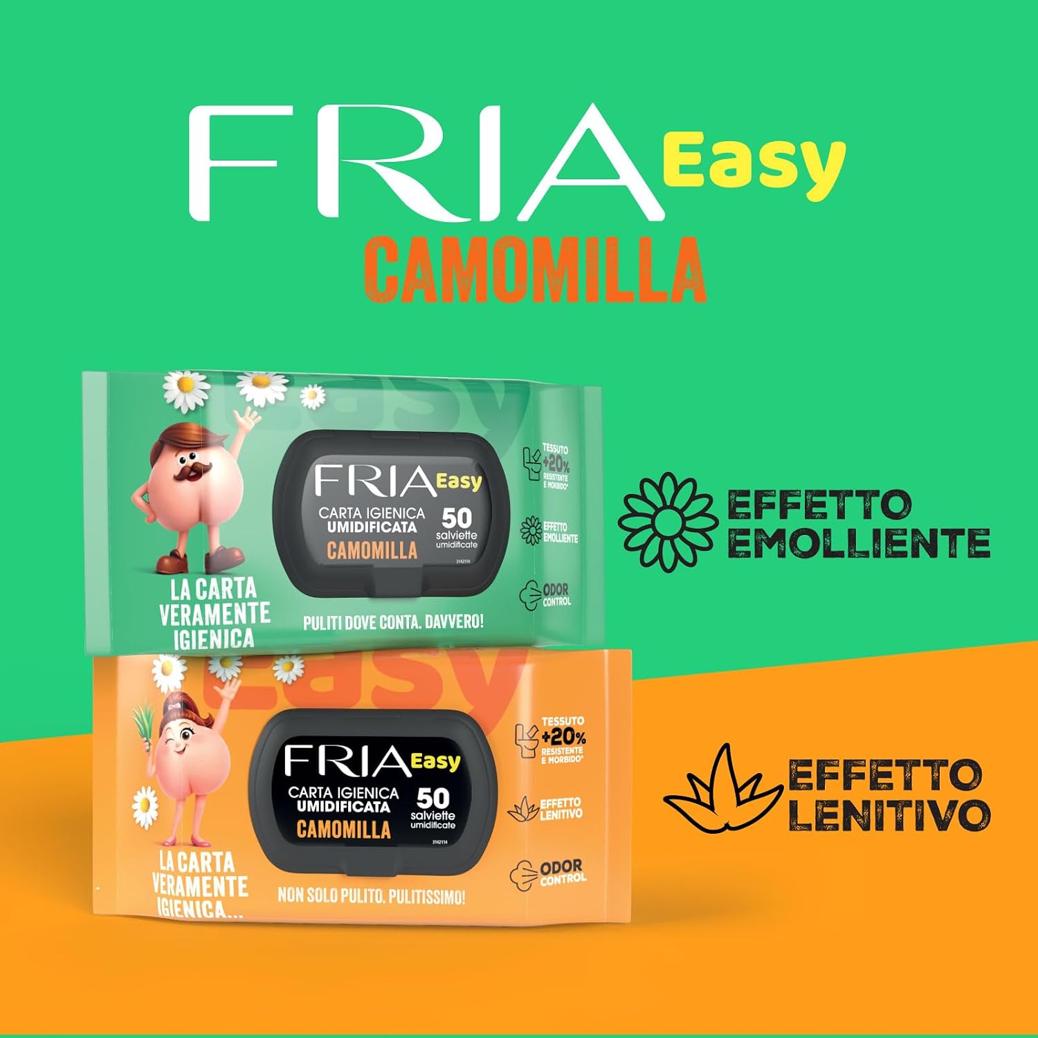 Detalle de Fria Easy Carta Igienica Umidificata con Camomilla – 50 Salviette, Tessuto Gettabile nel WC