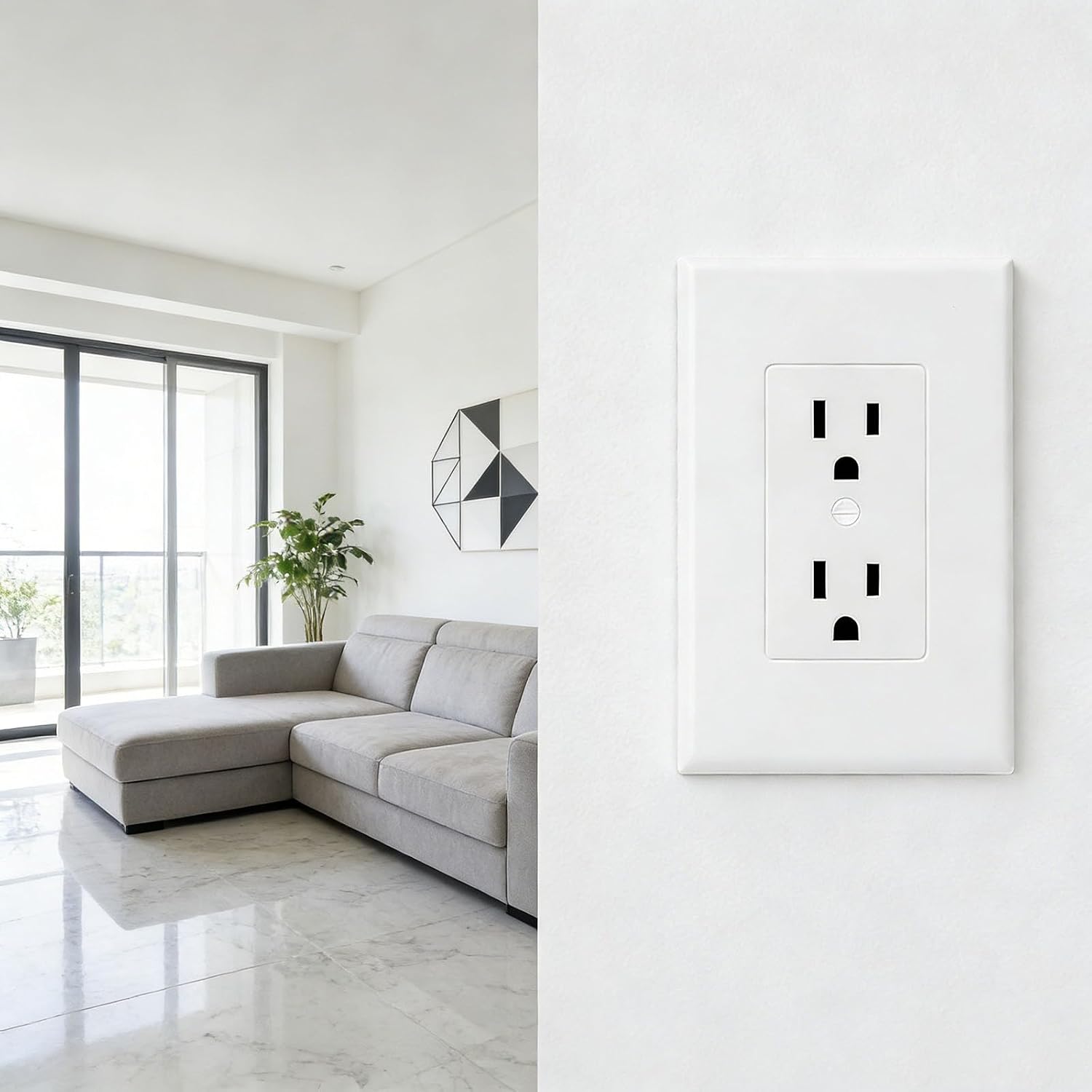 Detalle de ZEFTV 20-Pack Duplex Outlet Wall Plates, 1-Gang White Polycarbonate