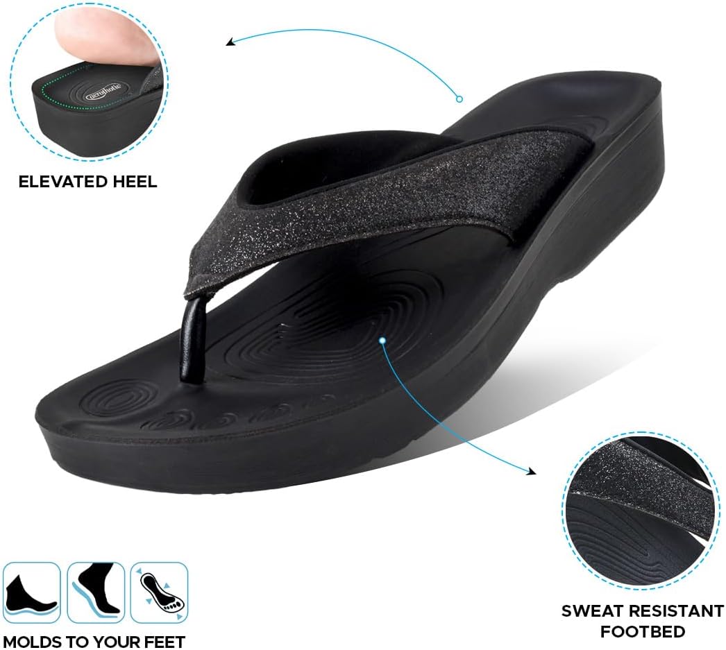 Detalle de AEROTHOTIC Comfy Flip Flops for Women with Arch Support: Orthotic Footbed, Padded Straps, and Non-Slip Sole