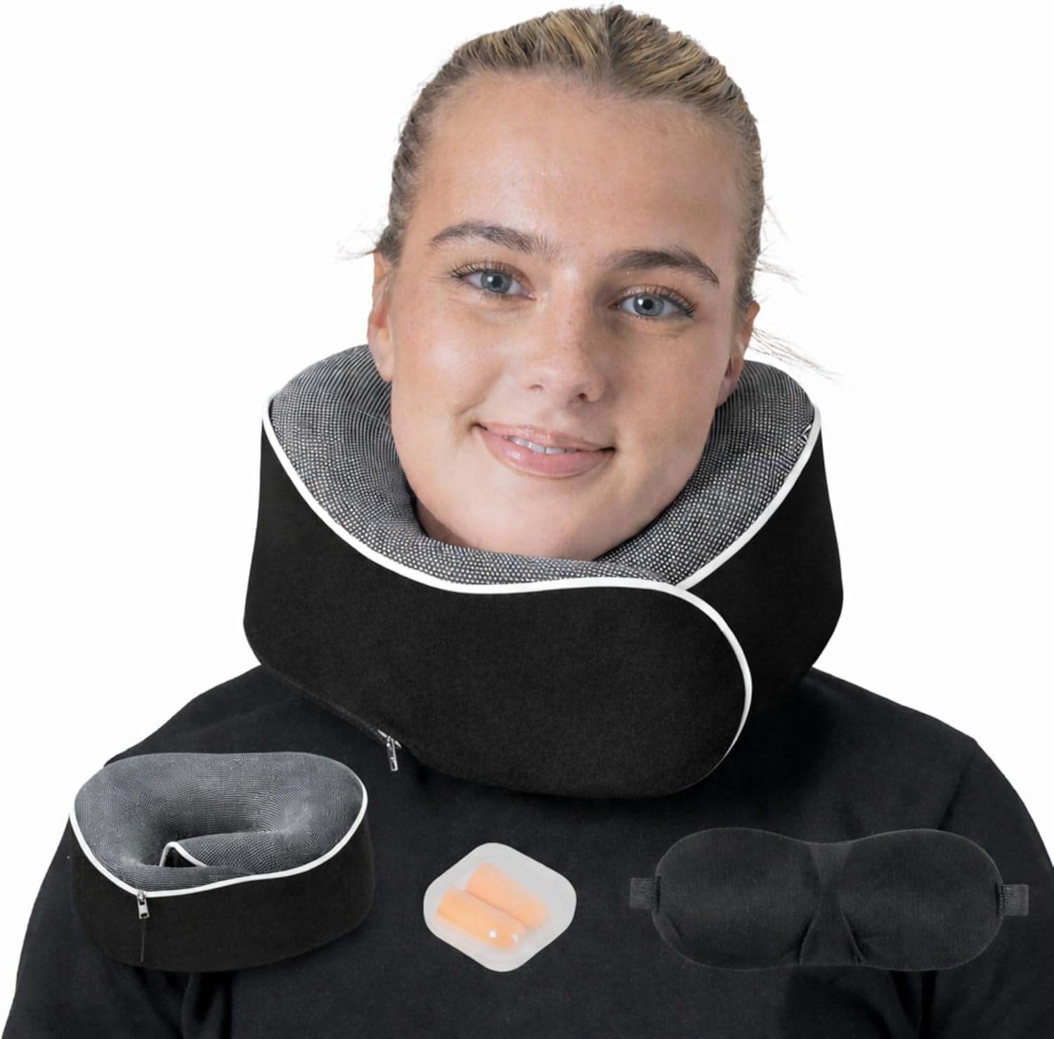 Imagen de Relaxd Travel Pillow for Adults: Adjustable Memory Foam Neck Support with Complete Travel Kit en OfertitasTOP