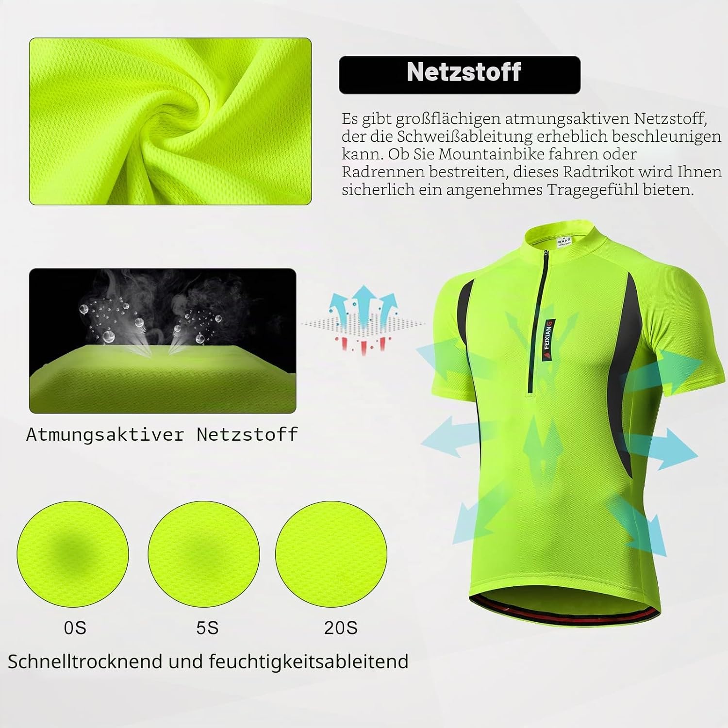 Detalle 2 de MEETWEE Herren Radtrikot – atmungsaktives Cycling Jersey Kurzarm/Langarm, Feuchtigkeitsmanagement & Anti-Rutsch-Saum