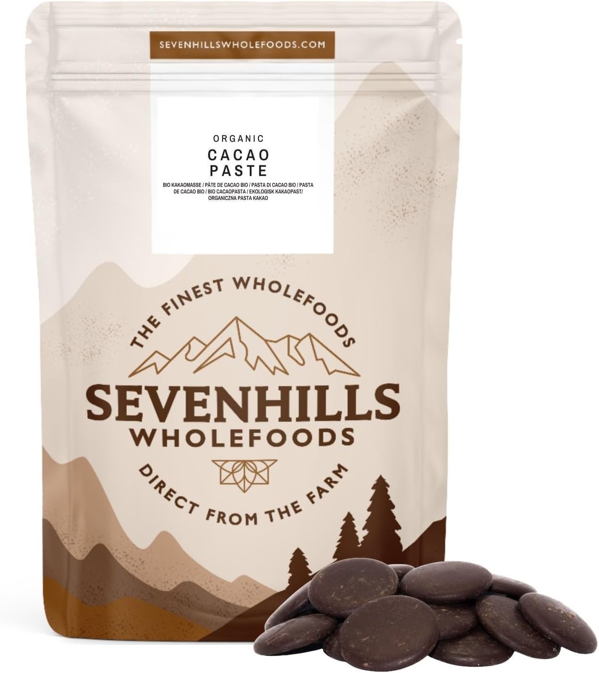Detalle de Sevenhills Wholefoods Pasta Di Cacao Bio 500g – Pasta di cacao Criollo biologica, vegan e premiata
