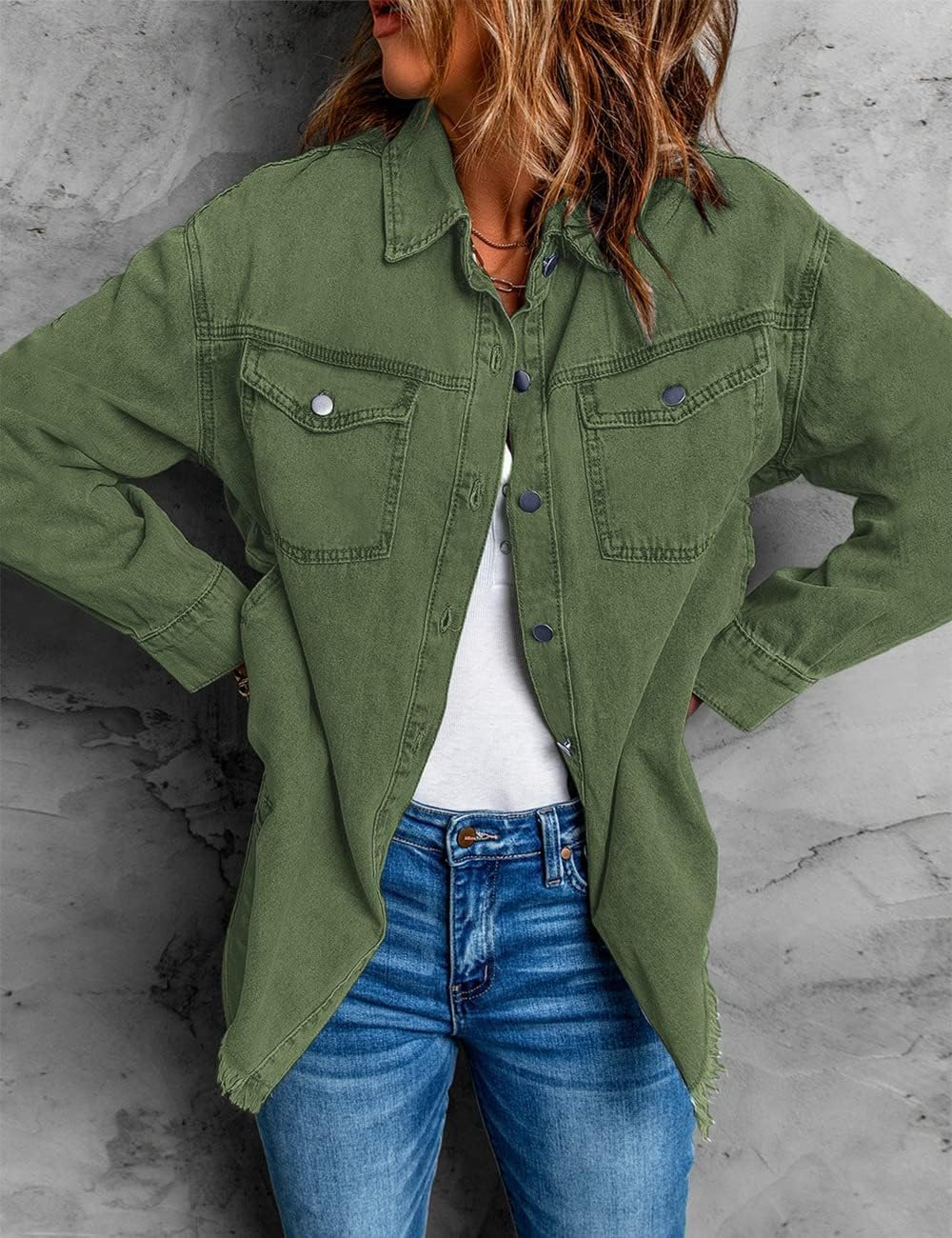 Thumbnail 6 de Vetinee Oversized Denim Shacket with Pockets