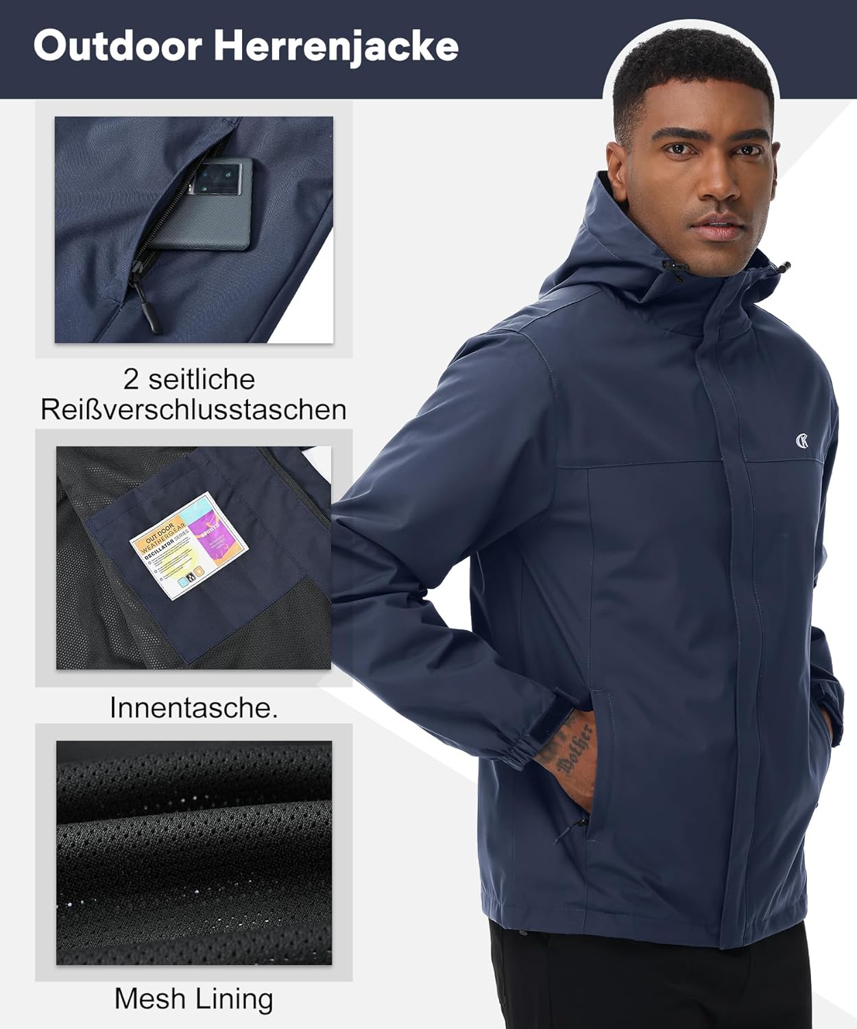 Thumbnail 6 de Huayuzh Herren Softshelljacke – wasserdicht, winddicht und atmungsaktiv mit Kapuze