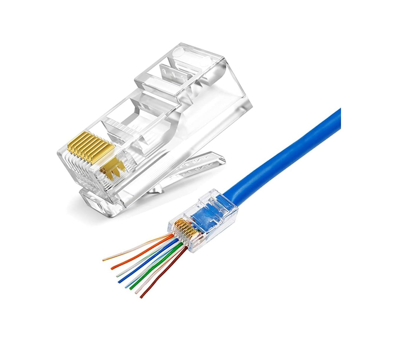Thumbnail 4 de JUSTOP 100 Pcs RJ45 Pass Through Connectors for CAT5/5e/6 — Gold Plated 8P8C, Crystal Housing