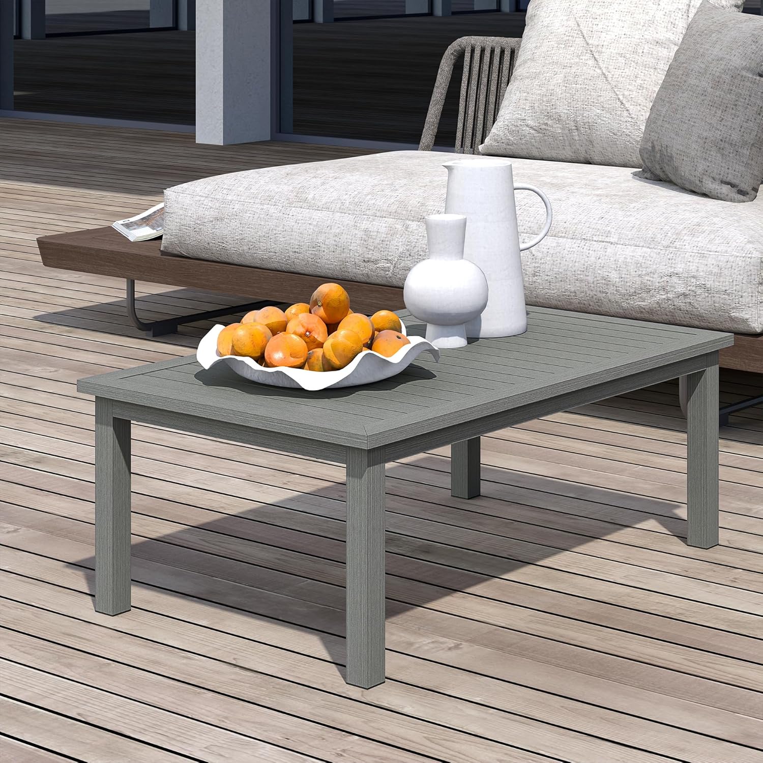 Thumbnail 6 de Outsunny Table basse rectangulaire de jardin en aluminium grise (100 x 60 x 37 cm)