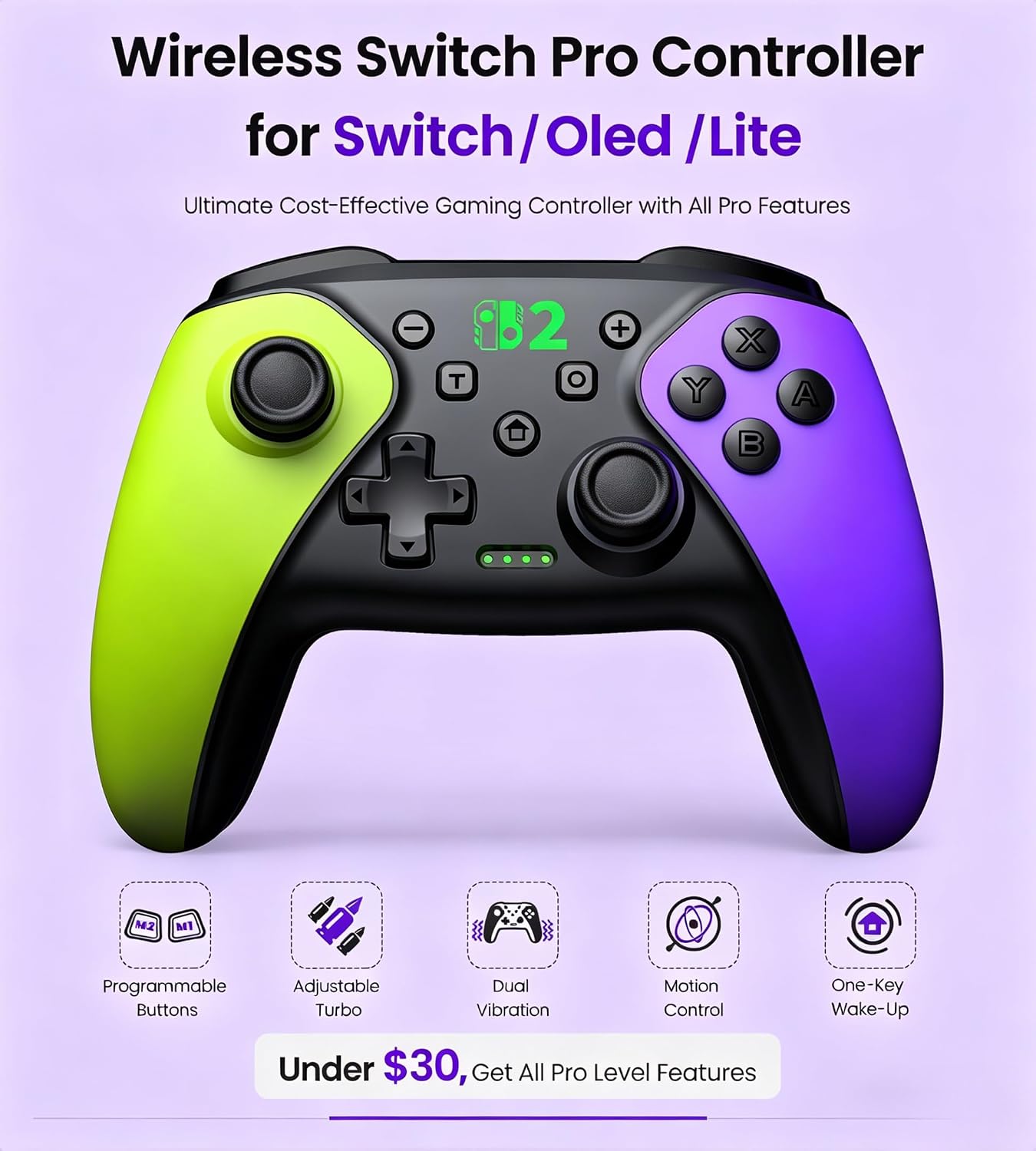 Detalle de BEBONCOOL HOTS Switch Controller – Pro Controller für Switch 2/1/Lite/OLED mit Turbo, programmierbaren Tasten und Ergonomie